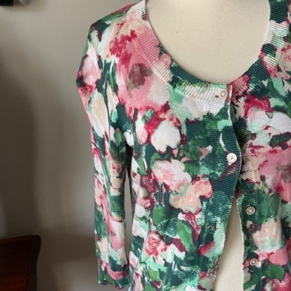 Talbots Water Color Floral Green Pink Cardigan  XS - Picture 5 of 9